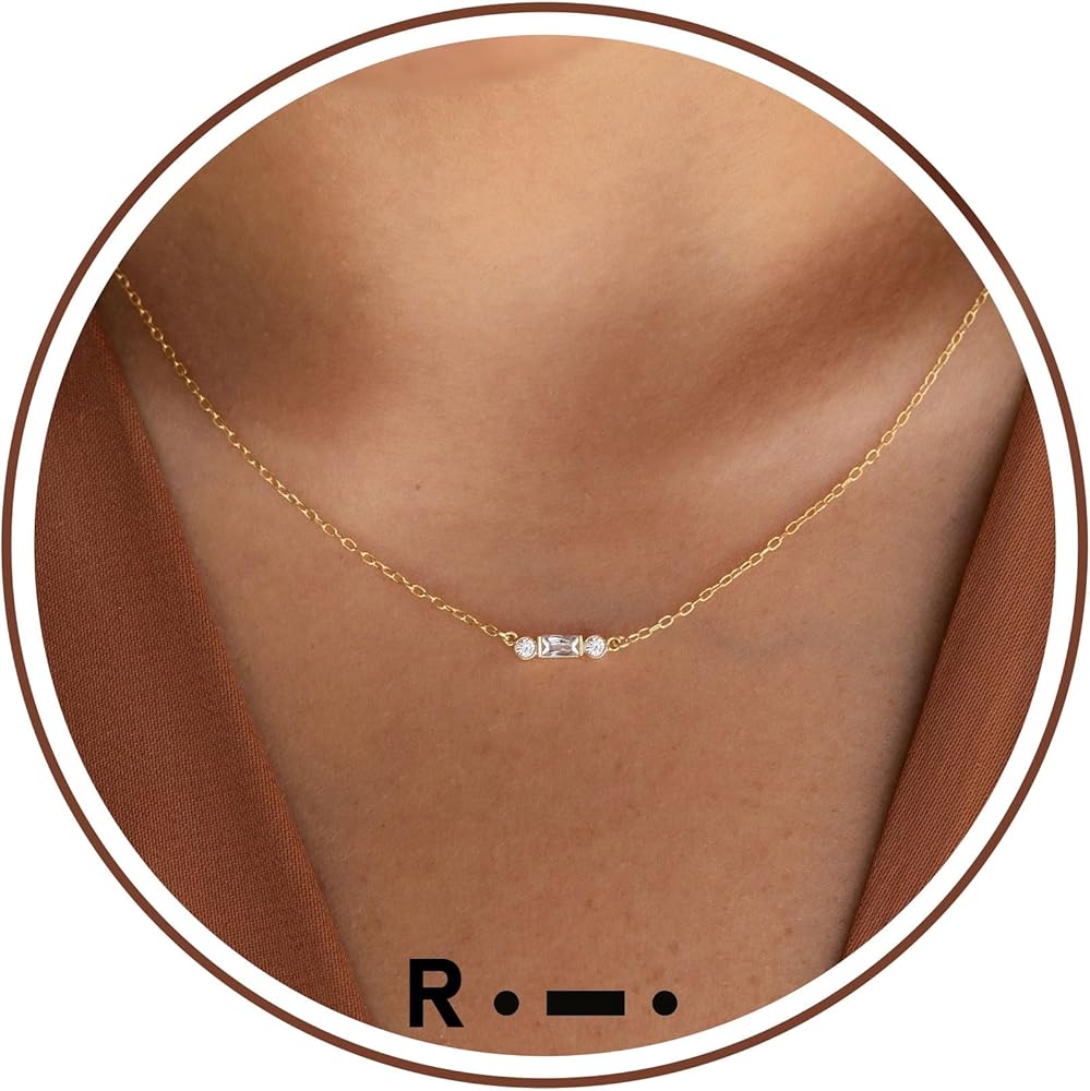 Gold Initial Necklace for Women, Dainty Gold Necklace with Morse Code Initial Necklaces for Women Trendy Letter Necklace with A-Z Crystal Choker Stocking Stuffers for Teen Birthday Christmas Jewelry