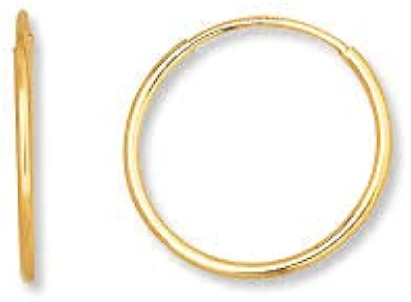 Galaxy Gold GG 14k Solid Yellow Gold Endless Loop Hoop Timeless Earrings 2 mm Gauge/Thickness Available in Multiple Diameters -