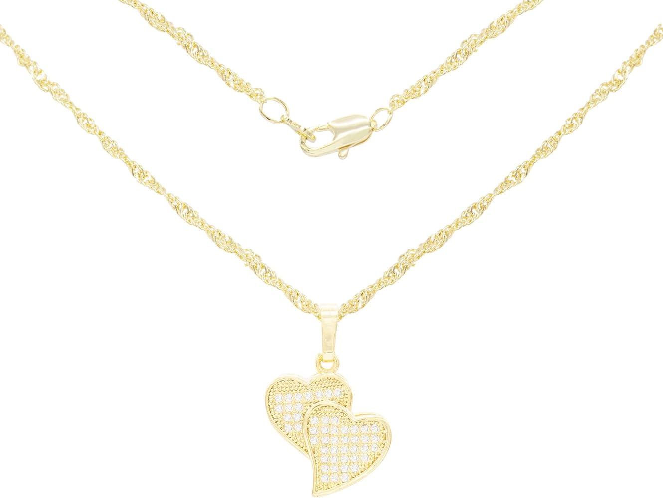 BEBERLINI Heart Cubic Zirconia Pendant 14K Gold Filled Box Rope Curb Chain Necklace Set CZ Charm Lobster Clasp Fashion Jewelry Gift Women Girls Teens 18” 20" 24"