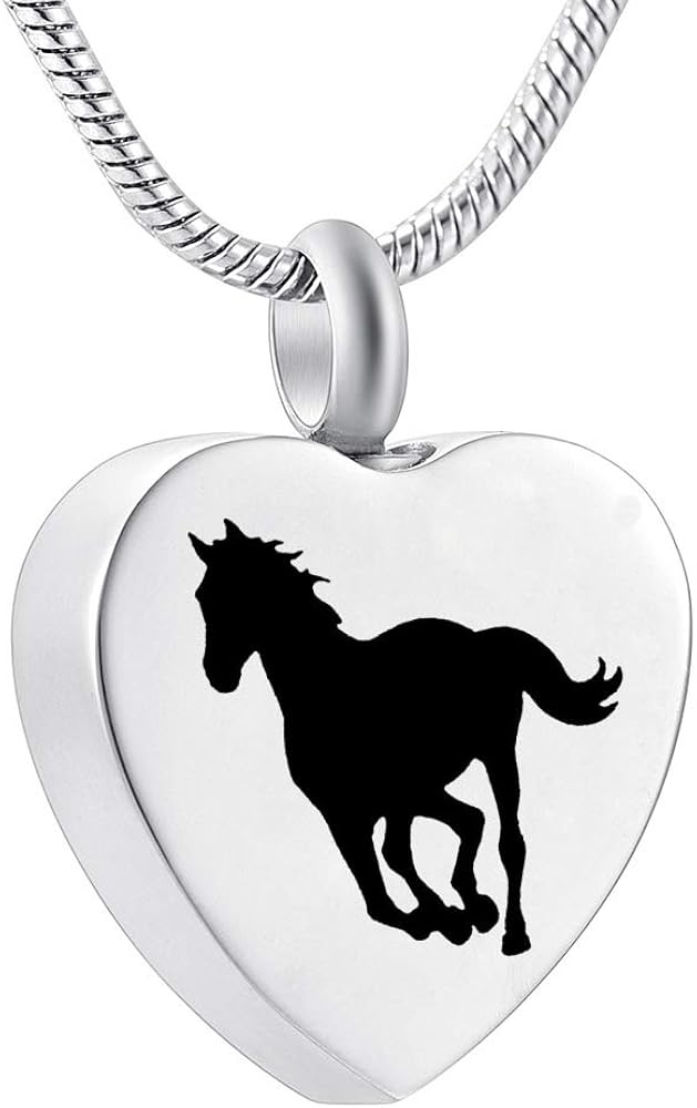 HQ Engraved Heart Cremation Jewelry Memorial Urn Ashes Holder Stainless Steel love you infinite wife Pendant Necklace (horse)