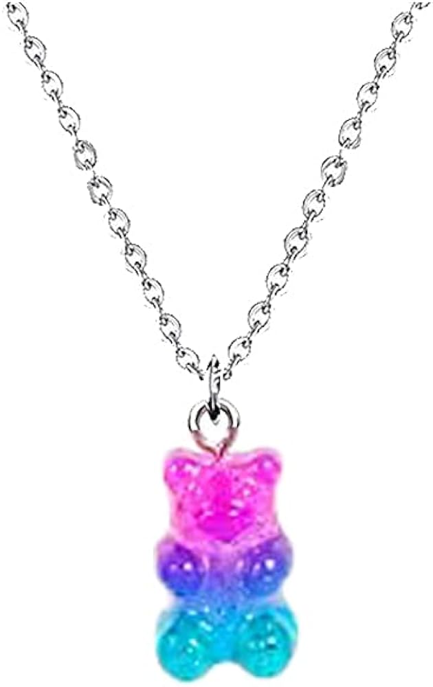 RUIZHEN Mix Multi-color Resin Gummy Bear Pendant Necklace Stainless Steel Chain