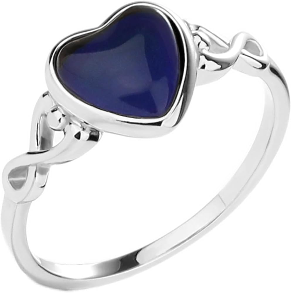 Precious Pieces Sterling Silver Mood Ring Changes Colors When Emotion Feeling Changes for Girls, Kids, Teenagers or Adults