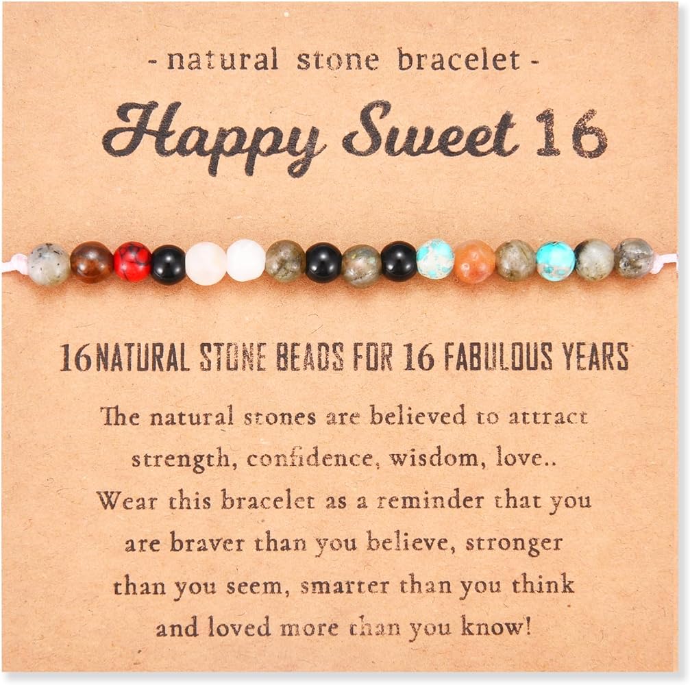 11 12 13 14 15 16 17 18 21 30 40 50 60 Year Old Birthday Gifts for Girls Women Her, Colorful Natural Beads Stone Birthday Bracelet Gifts with Birthday Card for Teen Girsl Women Her Daughter Wife Mom Best Friend