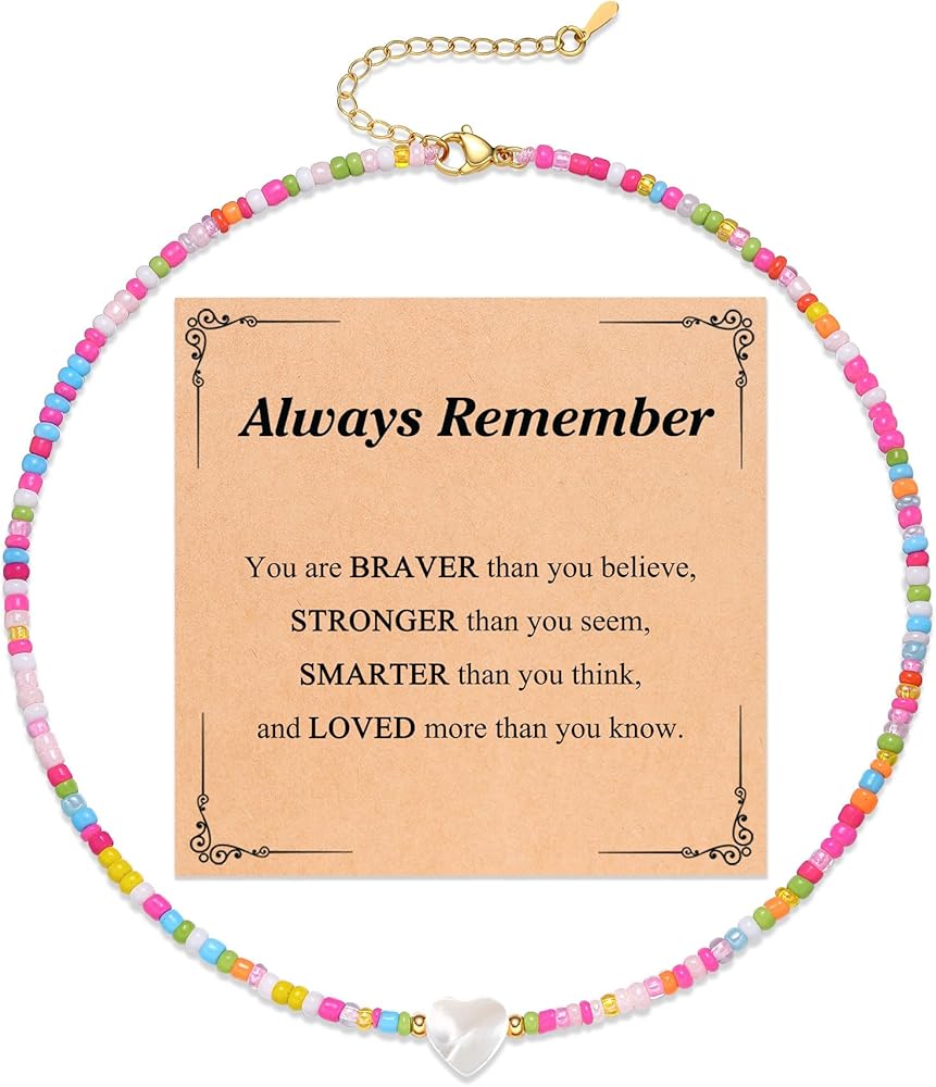 You're Braver Than You Believe - Colorful Beaded Heart Necklace Back to School Birthday Christmas Valentines Day Gifts for Teens Girls