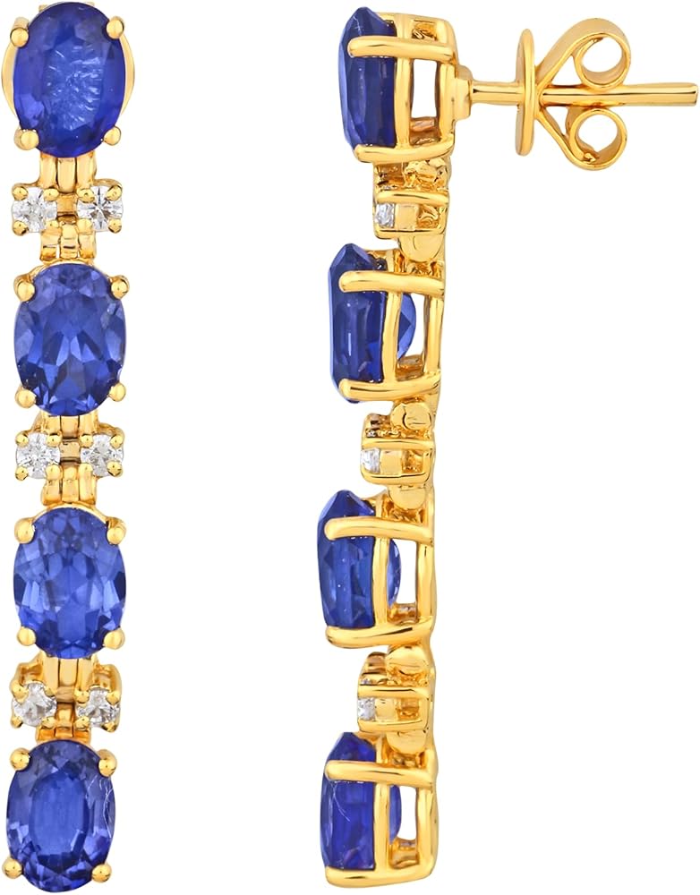 2.50Ct Oval Cut Tanzanite & Diamond Simulated Drop Dangle Earring 14k Yellow Gold Plated & 925 silver