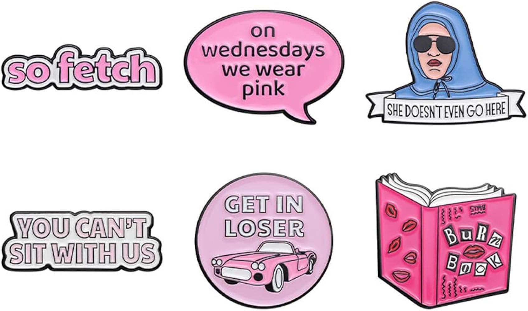 6 pcs pink pins mean girls accessories mean girls merch on wednesdays we wear pink girly pins mean girls decor mean girls gifts