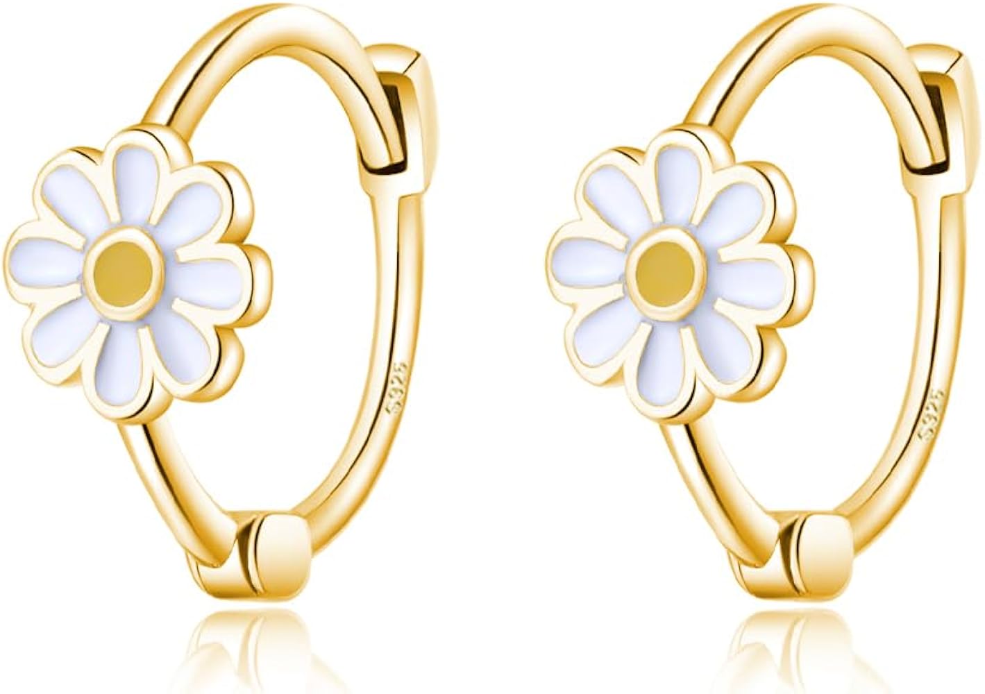 Reffeer Solid 925 Sterling Silver Daisy Flower Hoop Earrings for Women Teens Flower Hoop Earrings Cartilage Helix Earrings