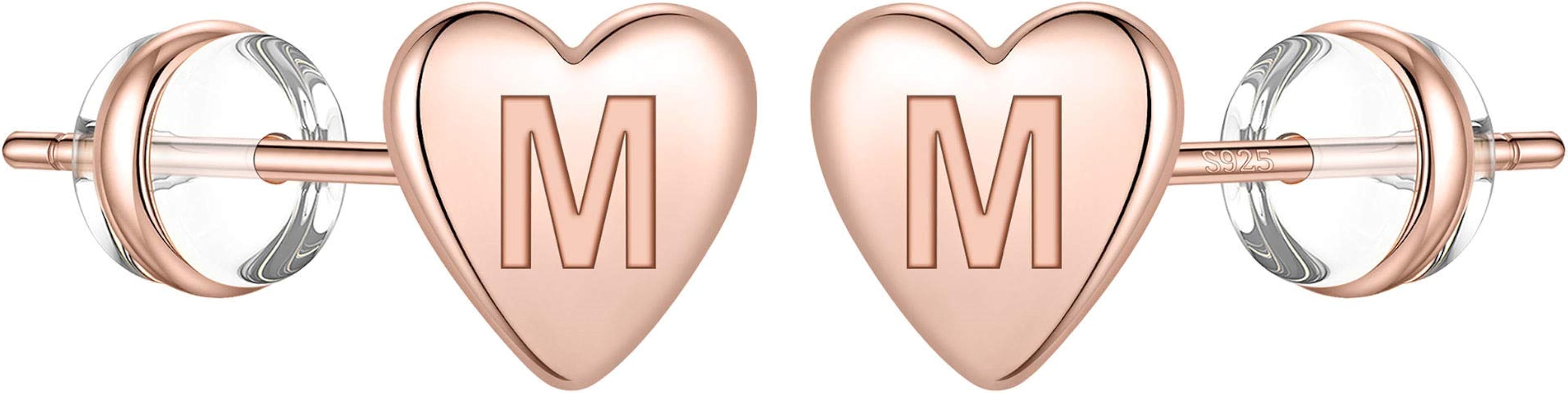 Sterling Silver Stud Earrings for Girls, S925 Sterling Silver Heart Initial Stud Earrings 14K Gold Plated Hypoallergenic little Initial Earrings for Women Girls Kids Sensitive Girls Earrings