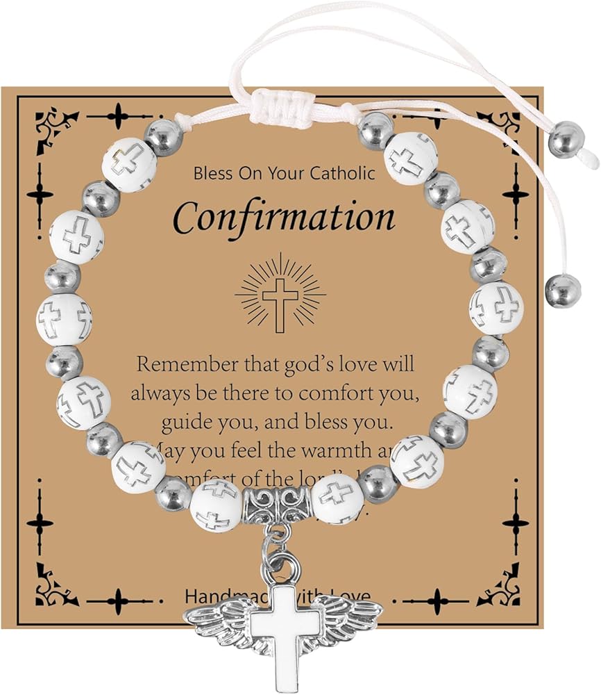 Catholic Cross Bracelet for Girls First Communion Baptism Confirmation Gifts for Teen Girls Virgin Mary Charm Bracelet Handmade Jewelry Gift for Girls Women Easter Gifts for Girls