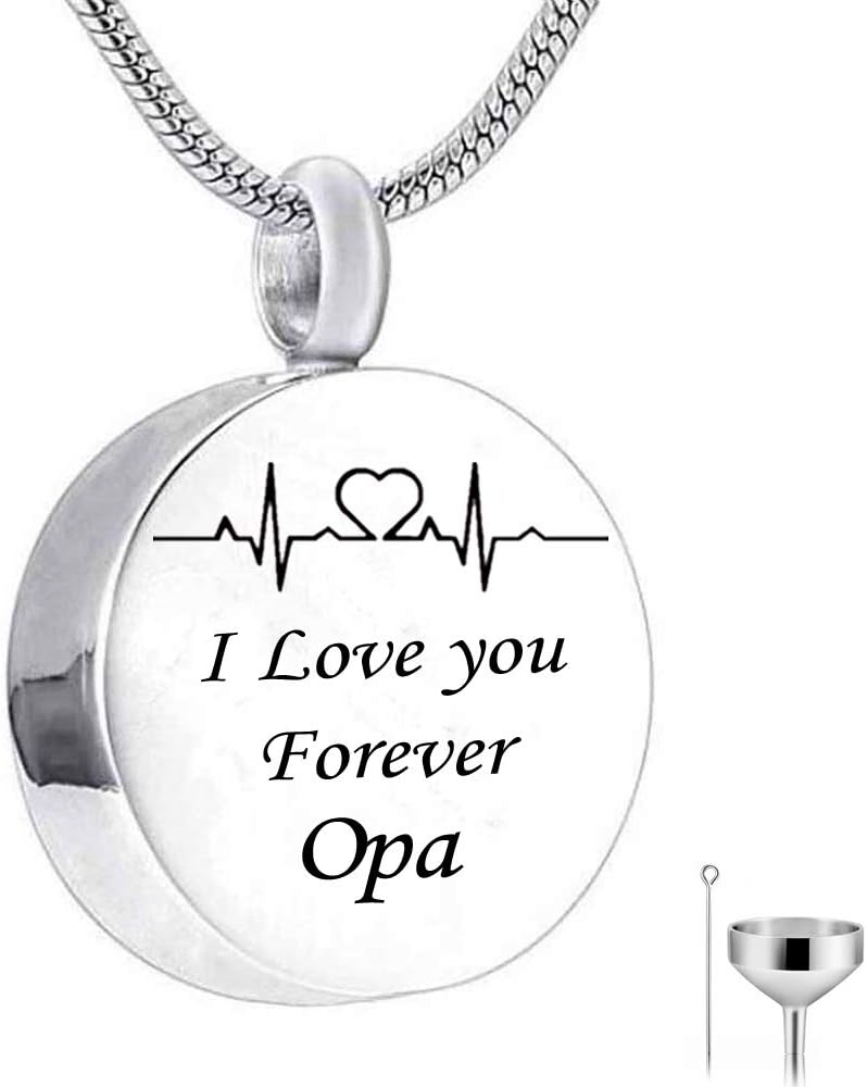 HQ Fashion Cremation Round Pendant Electrocardiogram Engraved Custom Family Name I love you Forever Memorial Urn Necklace Ashes