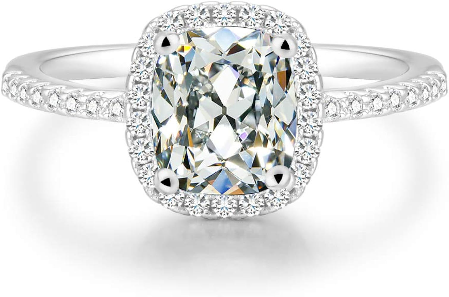 2.25 Ct Cushion Cut Anniversary Ring Cubic Zirconia Accented Halo Engagement Ring