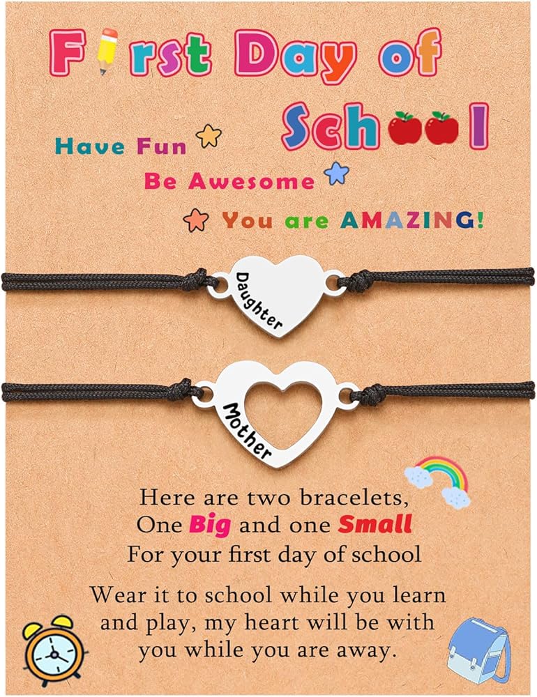 UNGENT THEM Matching Heart Mother Daughter Bracelets Back to School Bracelet First Day of School Gift