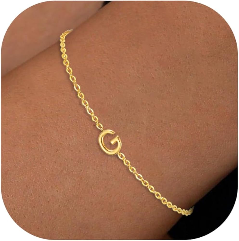 KAERUN Gold Initial Bracelets for Women 18K Gold Plated Letter Charm Bracelet for Teen Girls Gifts Trendy Stuff Cute Simple Monogram Adjustable Link Dainty Bracelets Fashion Jewelry Gifts