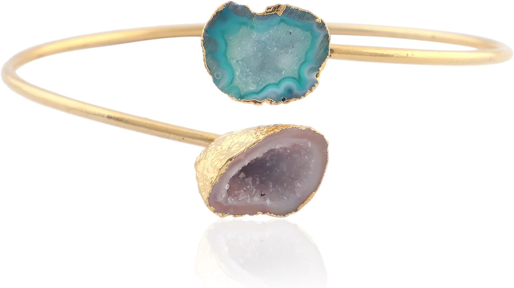 Guntaas Gems Druzy Gemstone Brass Gold Plated Geode Adjustable Bangle Bracelet Boho Jewelry