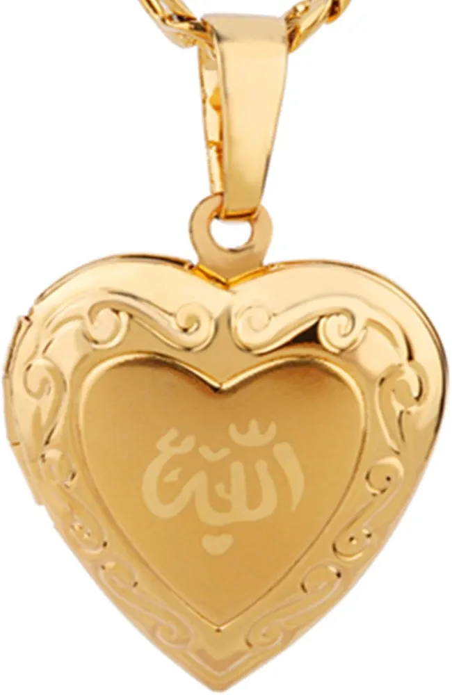 24k Gold Plated Muslim Allah Open Heart Pendant Necklace