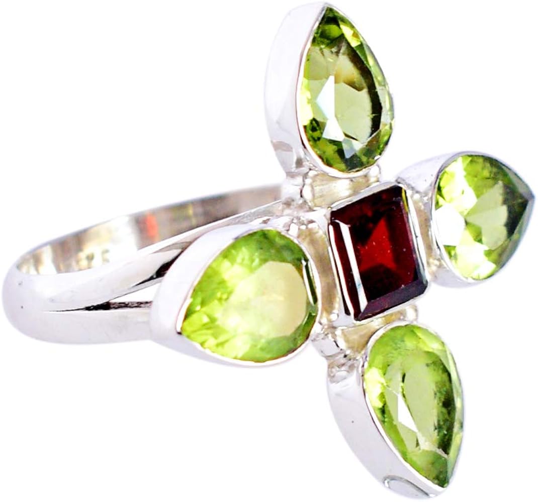 Green Peridot & Red Quartz 925 Solid Sterling Silver Ring Gorgeous Designer Jewellery For Girls