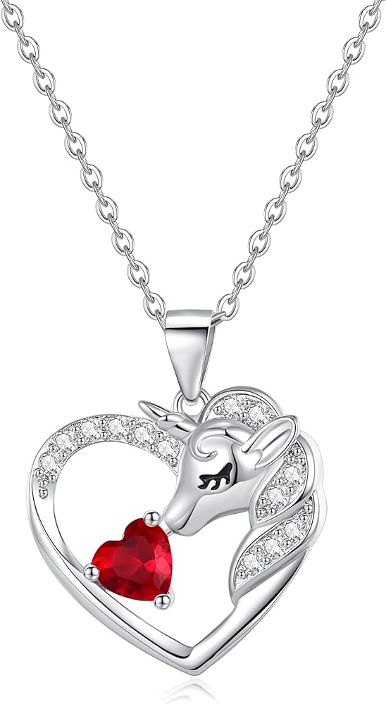 Unicorns Gifts for Girls Necklaces 18K White Gold Plated Unicorn Necklace for Teen Girls Unicorn Gifts 1CT Birthstone Necklace initial heart necklace for girls 4-6 girls' birthstone jewelry for girls 6-8