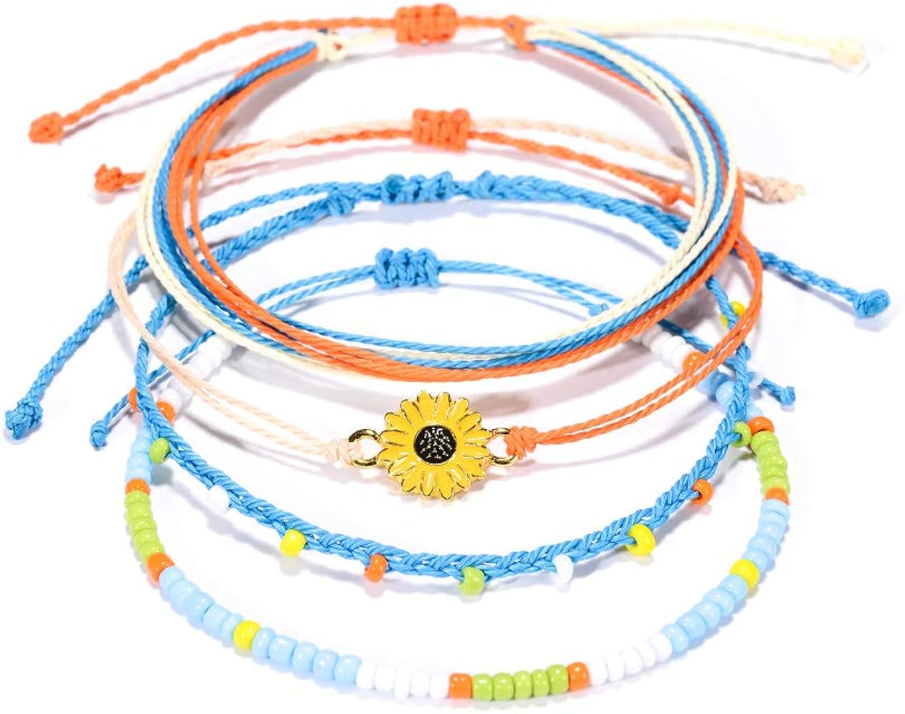 VU100 3/4Pcs Boho String Bracelets Anklet Handmade Rope Charm Gifts for Women Men Teen Girls Friends