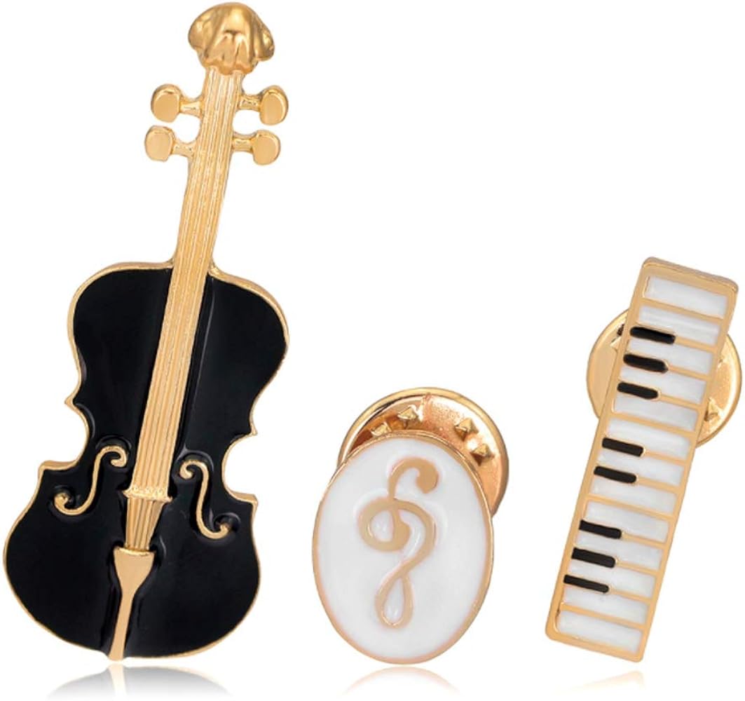 Apol Elegant Enamel Music Themed Brooch Pins,Set 3 Pcs Includes Violin Piano Keyboard Music Note Brooch for Clothes Dress Scarf Bags Decoration