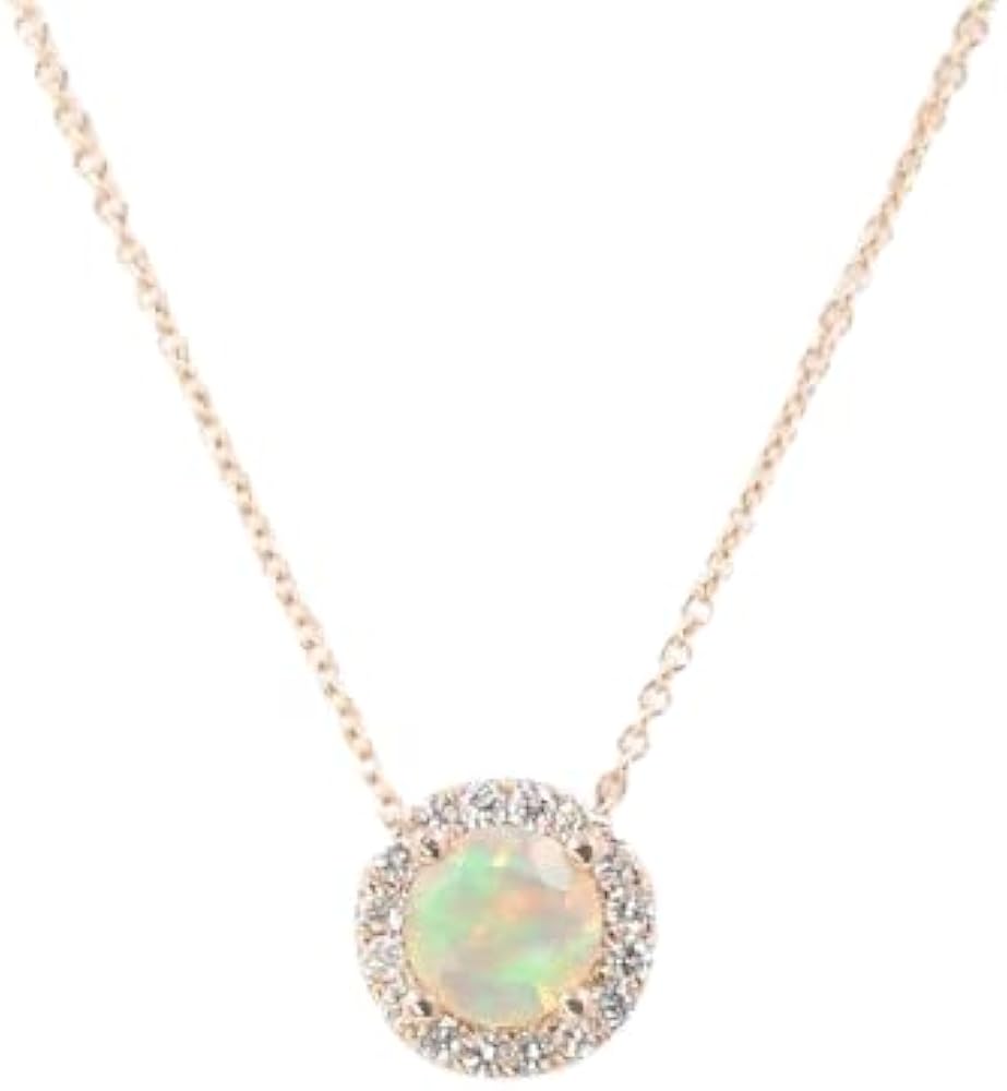 Sterling Silver Rose Gold Plated Genuine Round Ethiopian Fire Opal Gemstone Wedding Pendant Jewelry