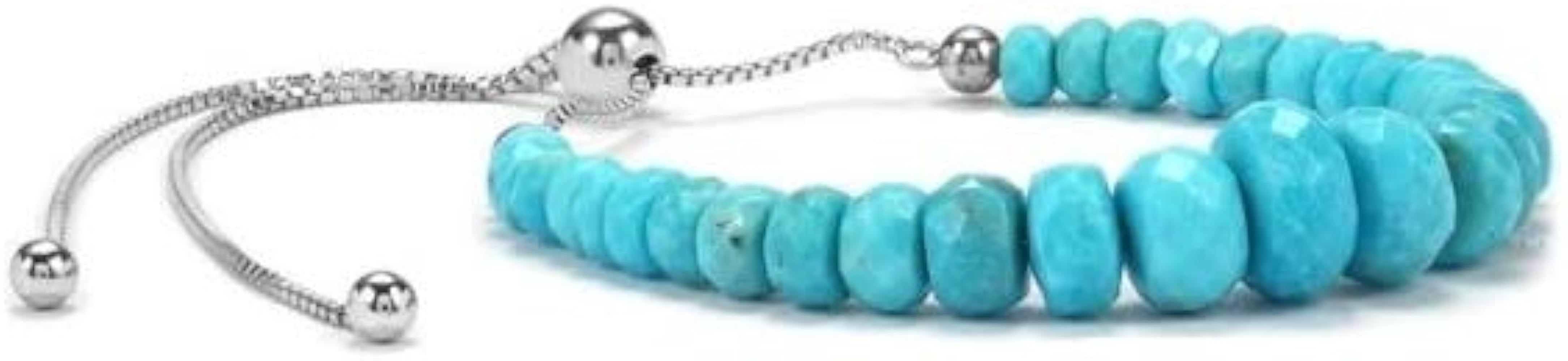 Natural Sleeping Beauty Turquoise Beads Sterling Silver Slider Bracelet 10 Inch, Adjustable Bracelet, Jewelry For Girls & Women