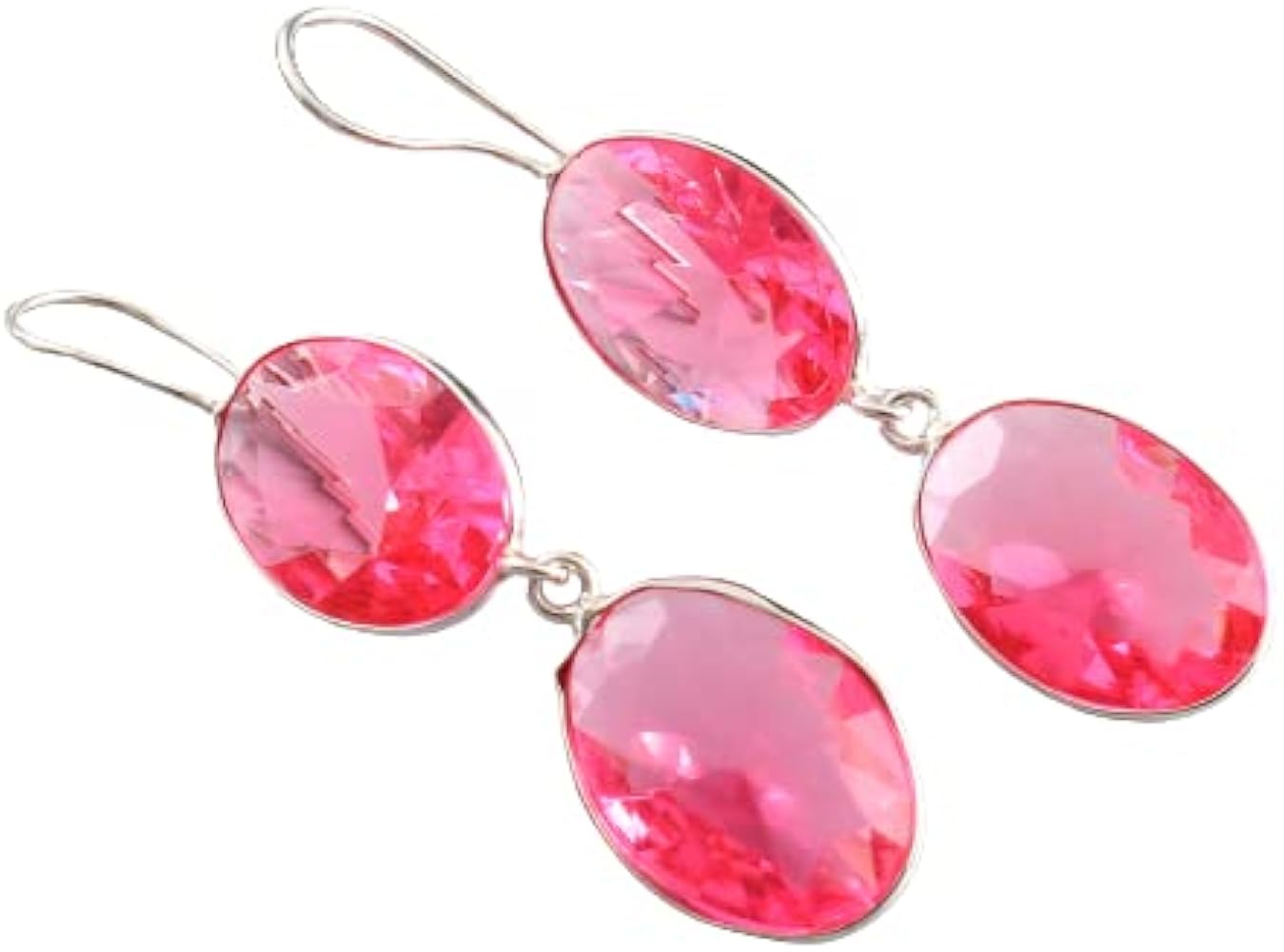 Oval Pink Topaz November Birthstone 925 Sterling Silver Dangle Hook Earring Gift Jewelry