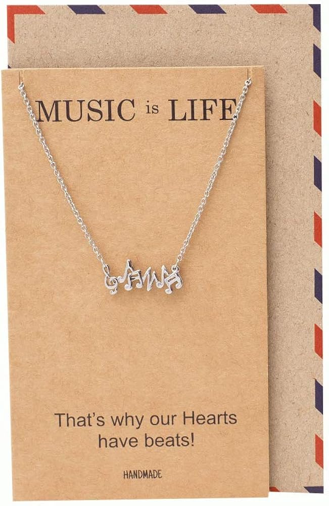 quan jewelry Music Note Necklace, Gifts for Music Lovers, Birthday Gifts for Women, Girls with Greeting Card, 16-inch to 18-inch, Handmade