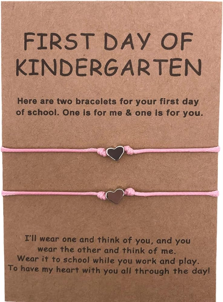 FUNGOS First Day of School Bracelets Back to School Gift Mother and Daughter Bracelets Set Mommy and Me Back to School Bracelet Heart Bracelets, Separation Anxiety Present