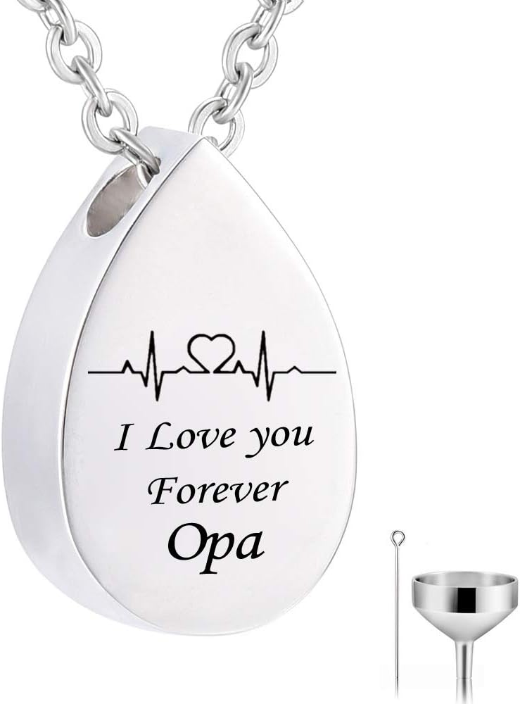 HQ Fashion Cremation Teardrop Pendant Electrocardiogram Engraved Custom Family name i love you Forever Memorial Urn Necklace Ashes