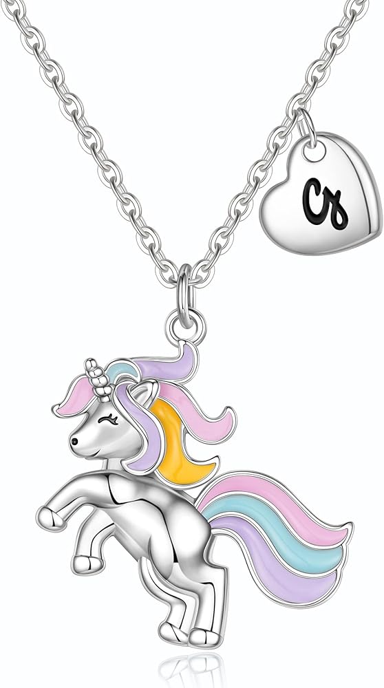 Unicorns Gifts for Girls Necklaces, White Gold Plated Unicorn Necklace for Girls Letter Pendant Unicorn Necklace Initial Necklaces for Girls Kids Jewelry Unicorn Gifts for Girls