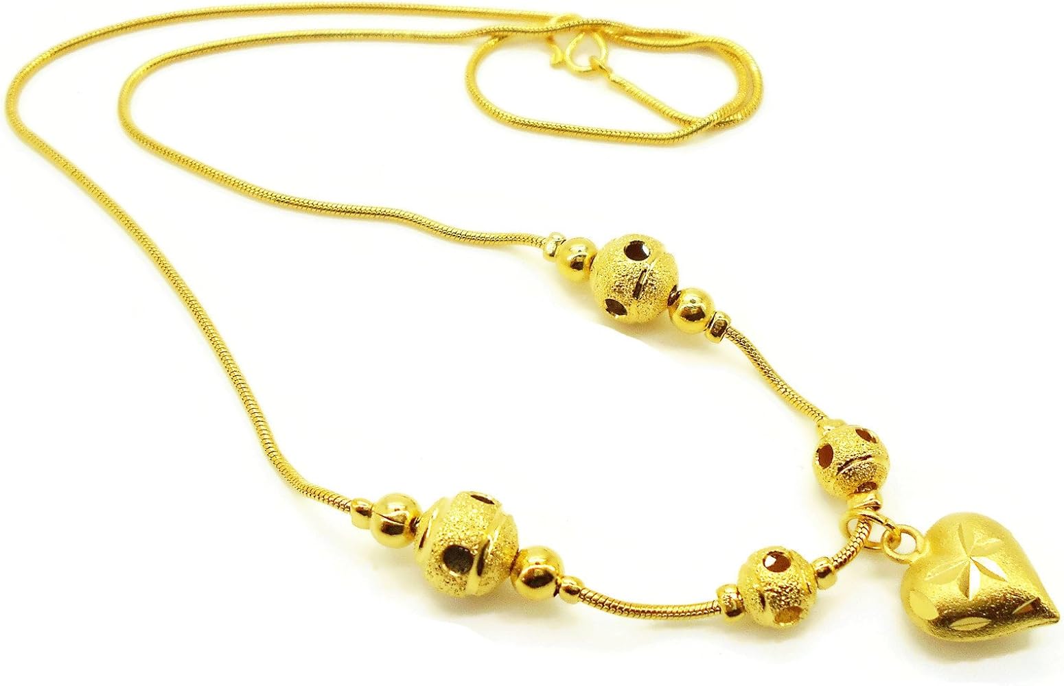 Beaded Drop Pendant Heart 18K 24k Thai Baht Yellow Gold Plated Filled Necklace Jewelry 18 inch