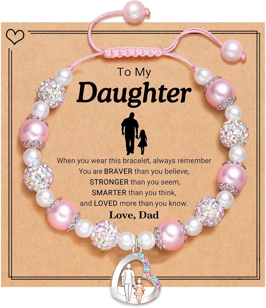 UNGENT THEM Pink Pearl and Rhinestone Bracelet for Girls Granddaughter Daughter Niece Big Sister Birthday Christmas Easter Gifts