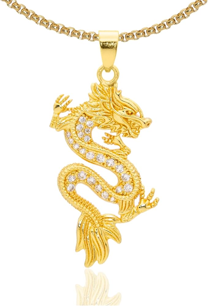 PEAS 18K Gold Plated Jewelry Dragon Pendant Necklace