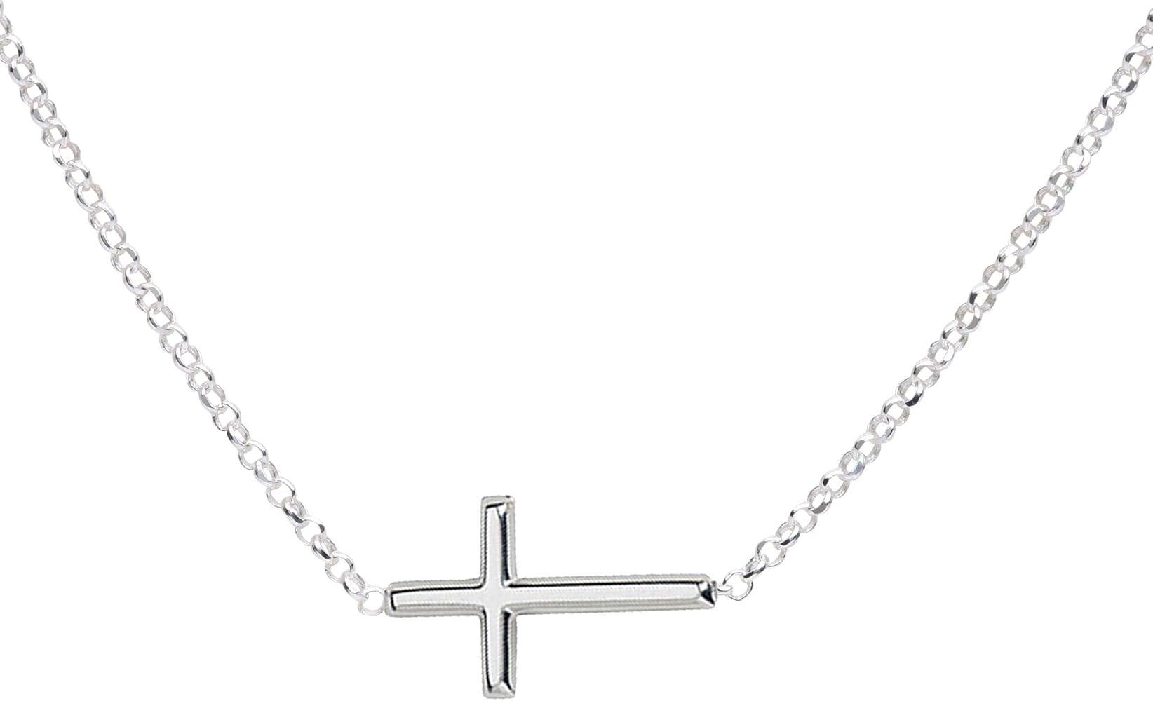 14K Gold-Plated or Sterling Silver First Communion Sideways Horizontal Cross Necklace for Girls and Women