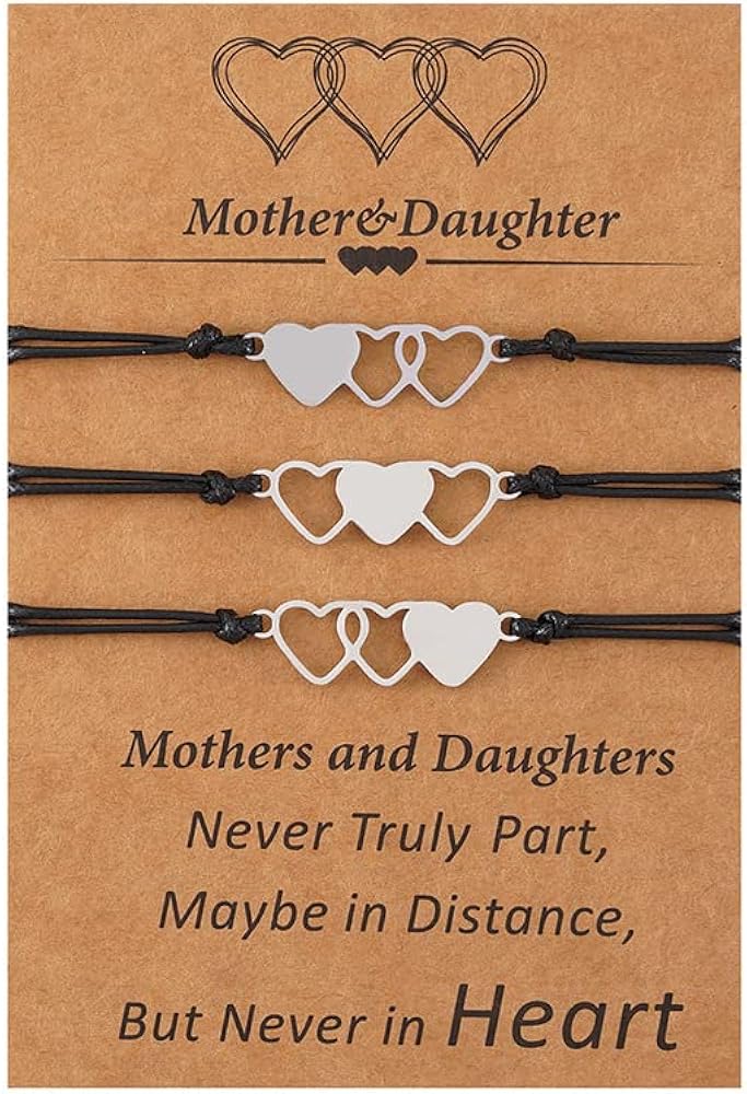 Mom Daughter Neckalce Bracelet Set - Gift for Daughter Mom from Mother Daughter Heart Necklaces Matching Mama and Daughter Bracelets for Mommy and Daughter Gift