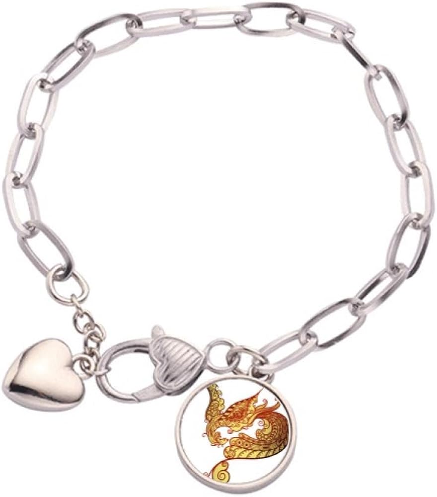 Colorful Phoenix Animal Art Outline Heart Chain Bracelet Jewelry Charm Fashion