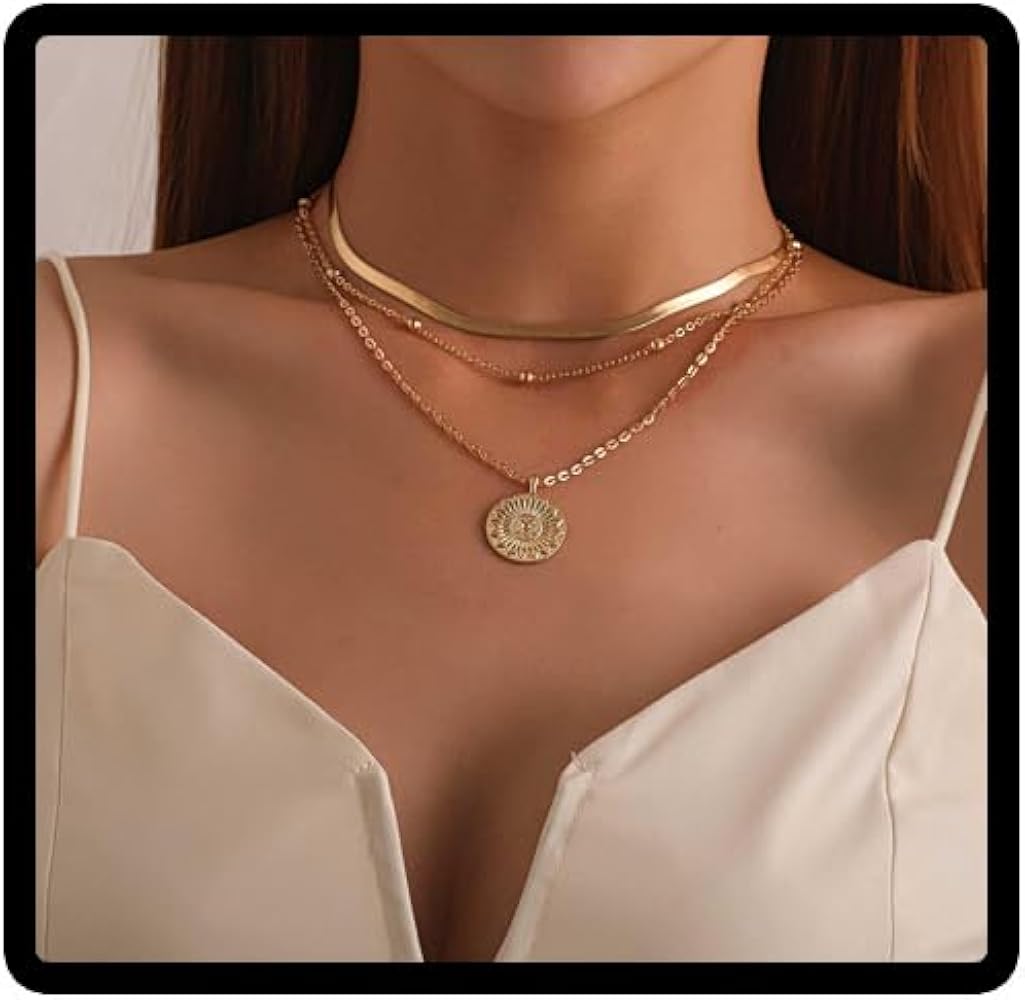 Layered Lotus Pendant Necklaces Bead Choker Necklace Chain Adjustable Jewelry for Women