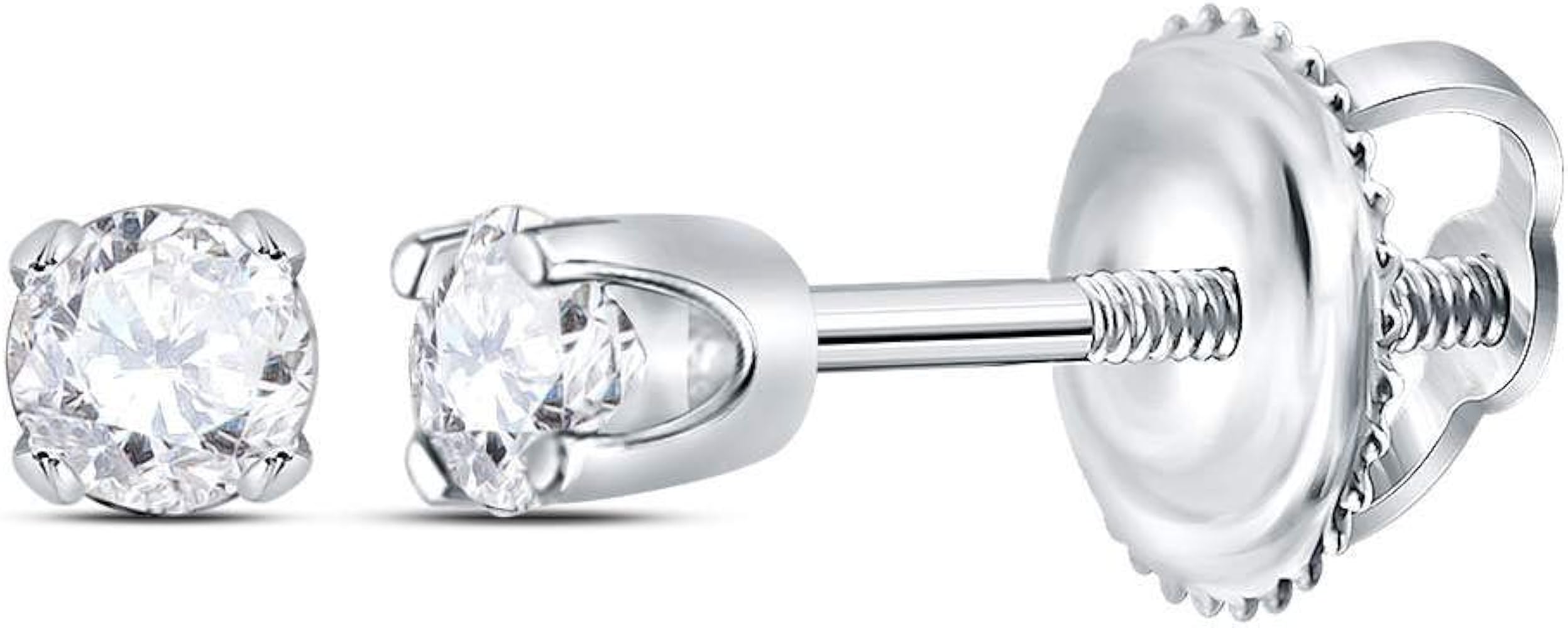 The Diamond Deal 14kt White Gold Girls Infant Round Diamond Solitaire Stud Earrings 1/12 Cttw