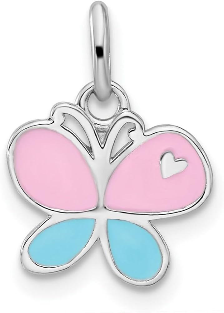 925 Sterling Silver Rhodium Plated for boys or girls Large Enamel Butterfly Angel Wings Pendant Necklace Measures 15.7x11.9mm Wide 2mm Thick