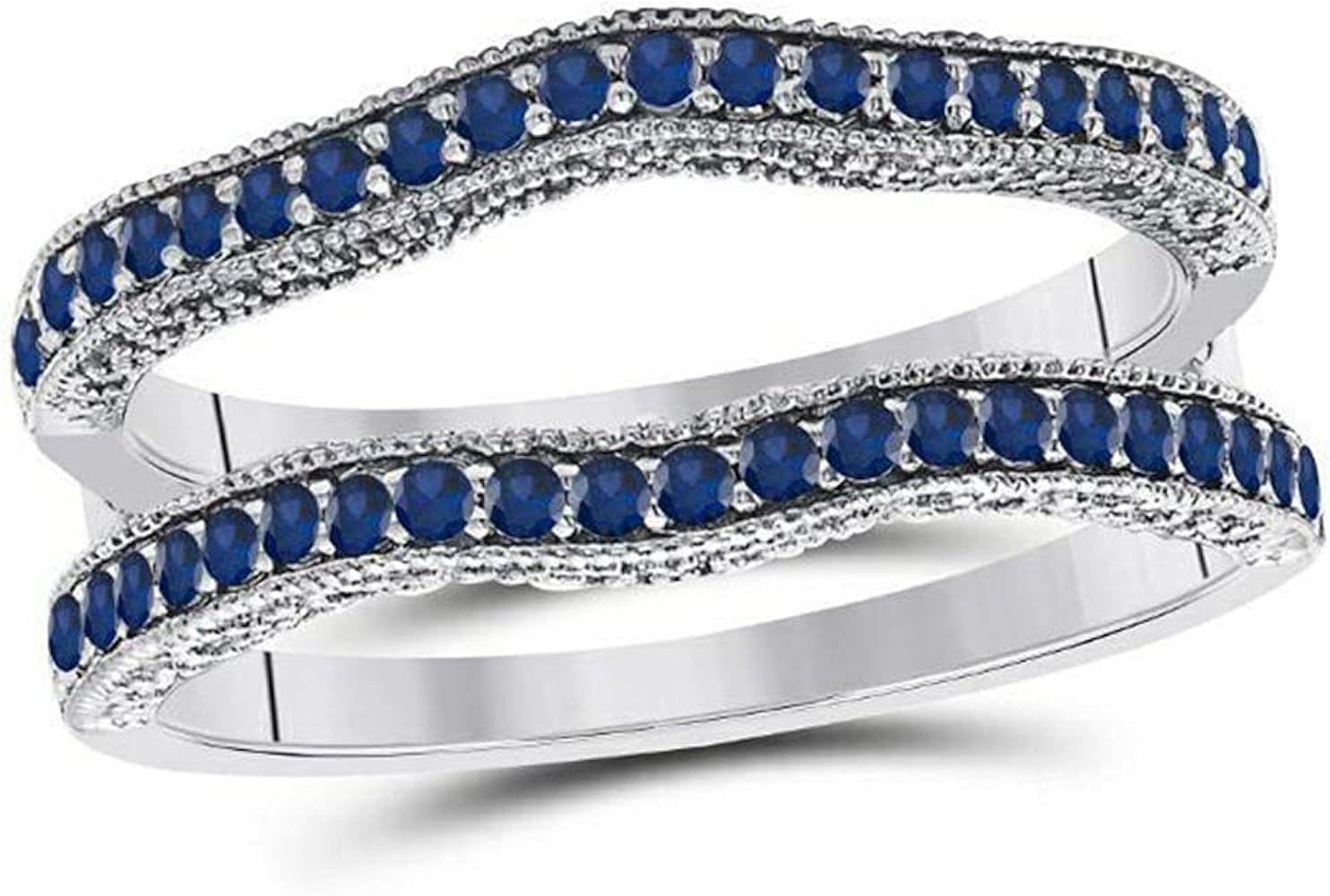 1/2 Ct Round Cut Blue Sapphire Guard Ring Enhancers for Engagement Rings 14K White Gold Finish Sterling Silver