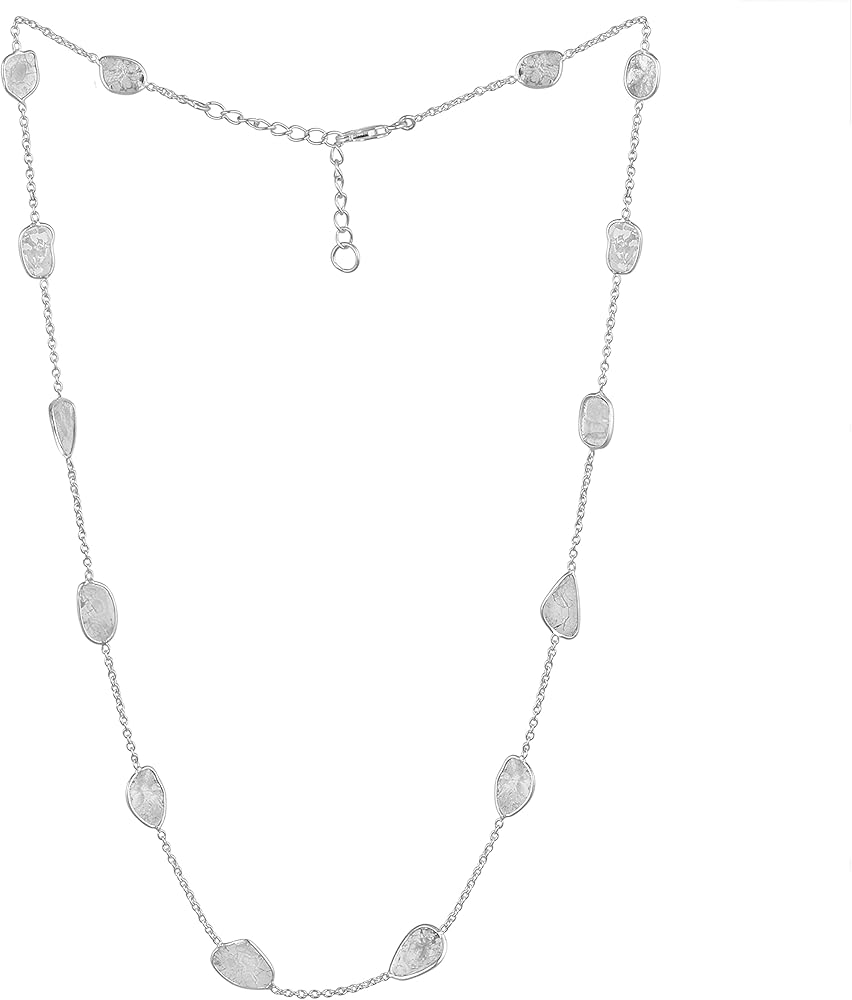 MOONEYE 4.00 CTW Natural Diamond Polki Chain Necklace 925 Sterling Silver Platinum Plated Everyday Slice Diamond Jewelry