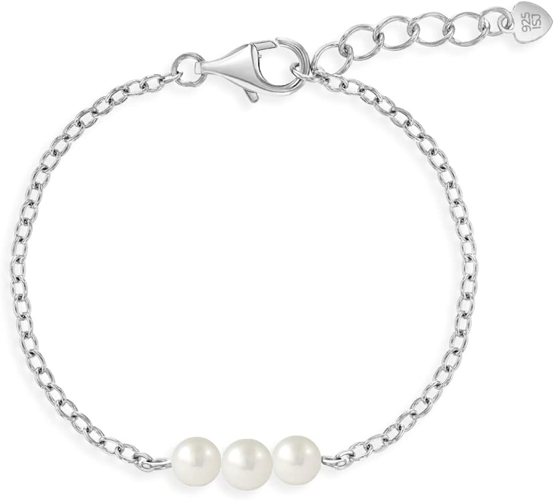 925 Sterling Silver Freshwater Cultured Pearl Adjustable Bracelet For Baby Girls To Teens - Adorable Stranded Bracelets For Girls - Special Religious Communion Jewelry Gifts For Little Girls