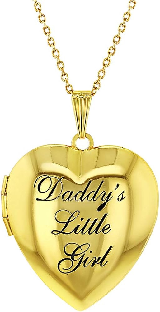 In Season Jewelry Brass Daddy's Little Girl Photo Locket Heart Pendant Necklace for Little Girls 19" - Simply Adorable Heart Pendant Necklace Gift for Birthdays or Valentine's Day