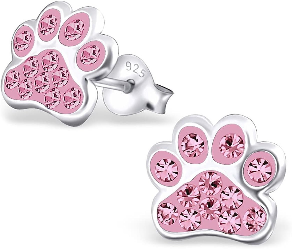 925 Sterling Silver Paw Print Stud Earrings (Choose Your Style) (Nickel Free)