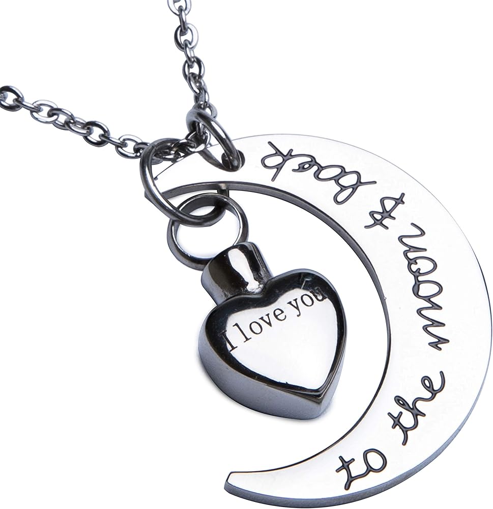 Fanery Sue Personalized Custom Love You to the Moon and Back Cremation Urn Necklace for Ashes Memorial Pendant Jewelry