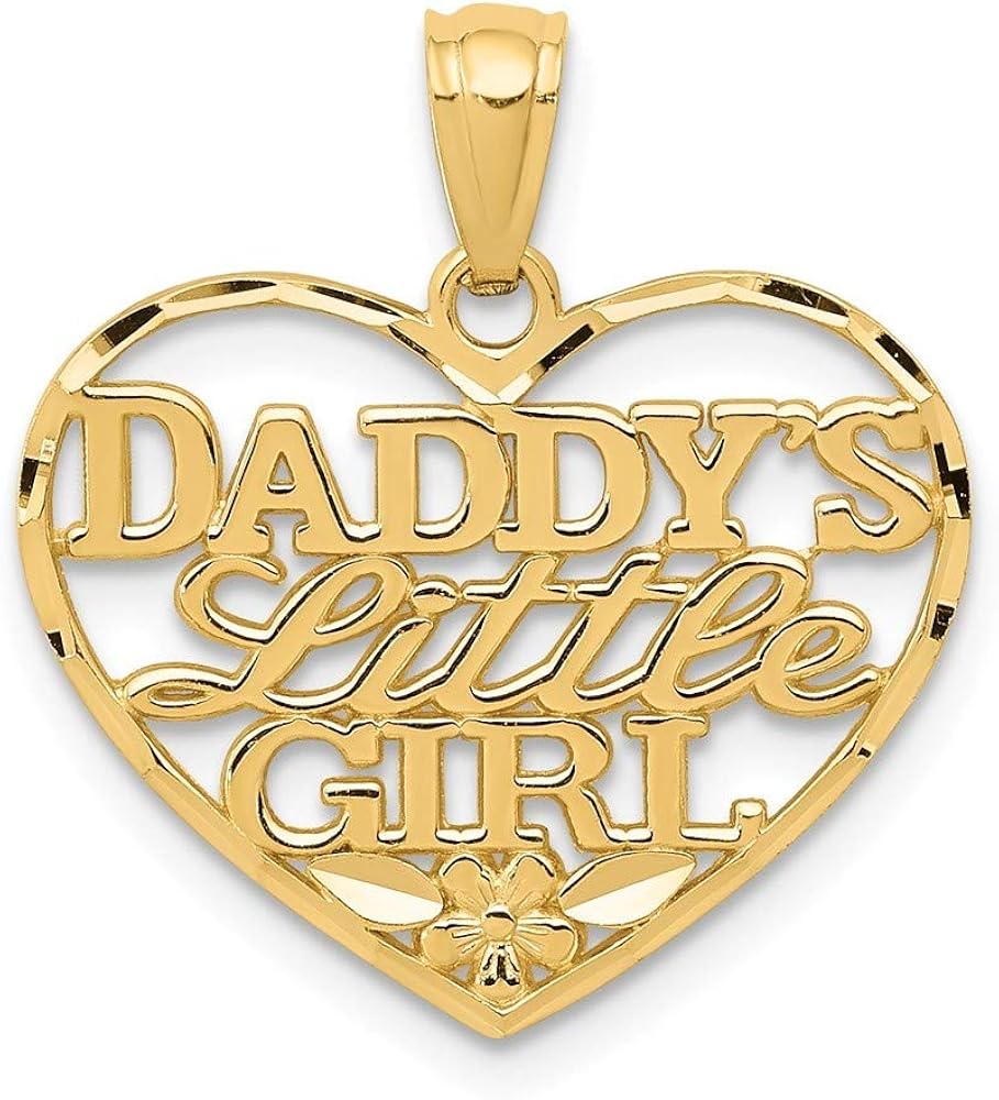 14k Yellow Gold Polished Sparkle Cut Daddys Little Girl Love Heart Pendant Necklace 18mm Jewelry for Women