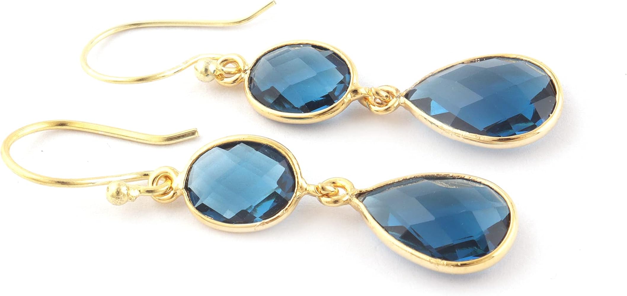 Guntaas Gems London Blue Hydro Quartz Ear Wire Earring Brass Gold Plated Bezel Set Hook Earrings For Engagement Jewelry