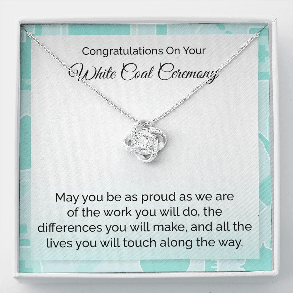 Congratulations On Your White Coat Ceremony Necklace Gift For Nursing Students, Gifts For Medical Students, Gifts For Girls, New Doctors Gift, Nurse With Message Card And Gift Box Necklace Love Knot Necklace.