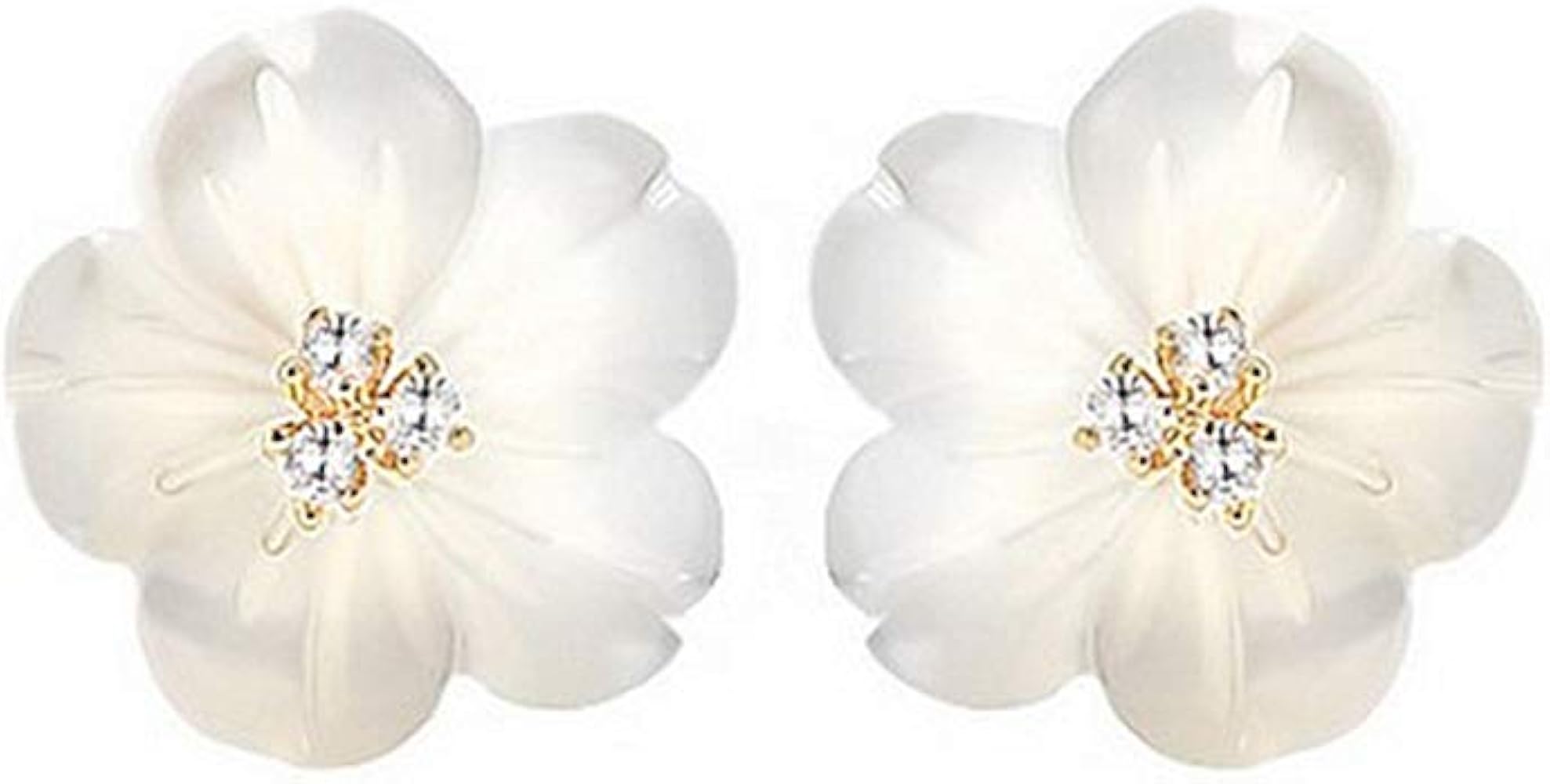 CZ Shell Pearl Flower Stud Earrings for Women Girls S925 Sterling Silver Hypoallergenic Crystal Cute Small Floral Statement Cartilage Tragus Post Pin Fashion Birthday Christmas Jewelry