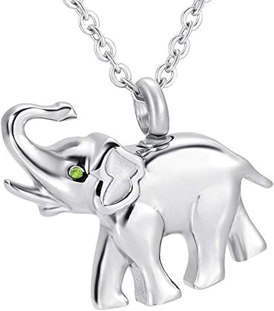 weikui Urn Necklaces August Birthstone Memorial Ash Pendant Stainless Steel Keepsake Cremation Ashes Jewelry Cute Elephant